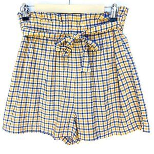 Urban Outfitters Blue Yellow White Plaid Tie Waist Paperback Shorts